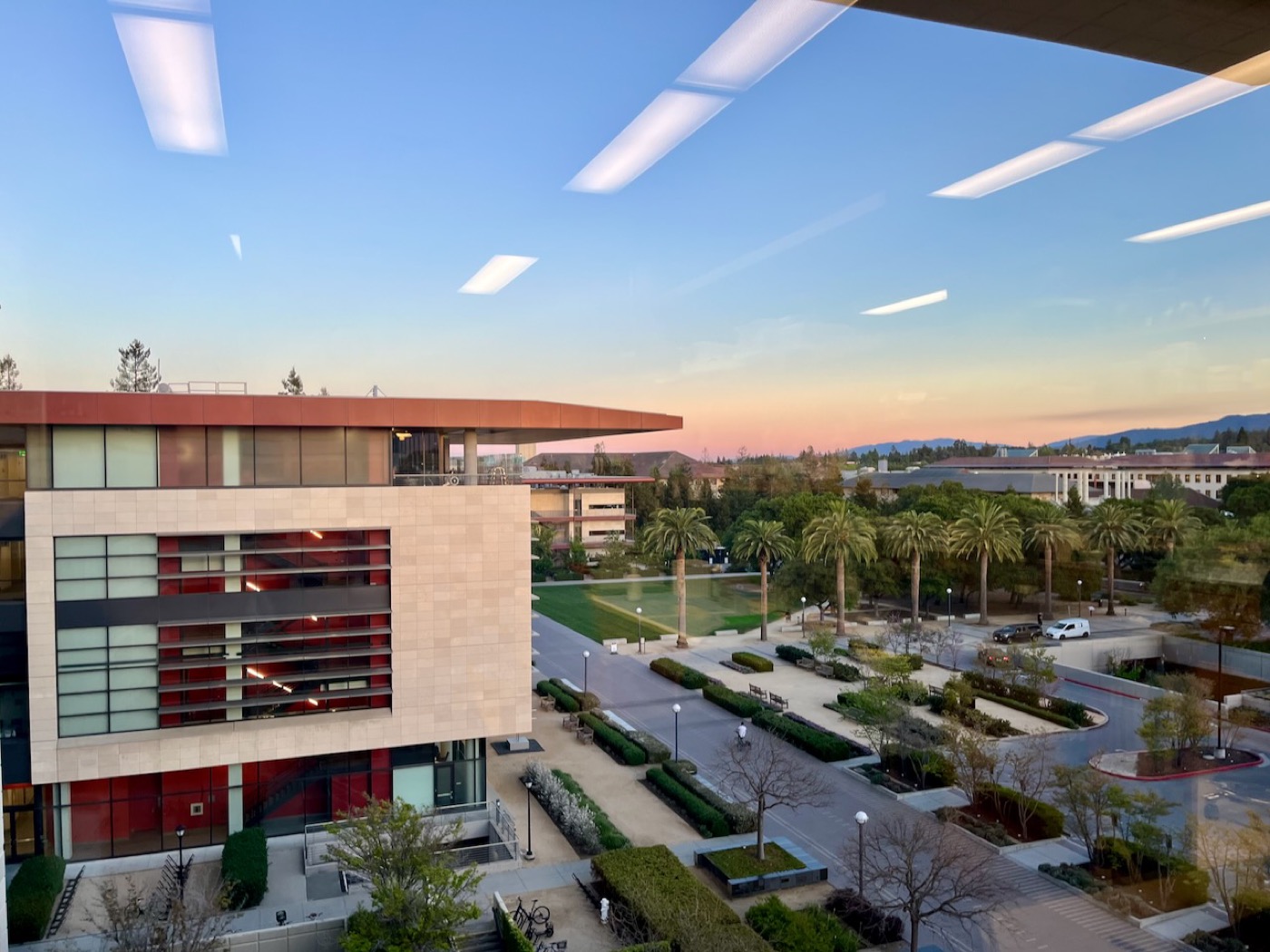 Sunset over the Stanford campus, from my office window